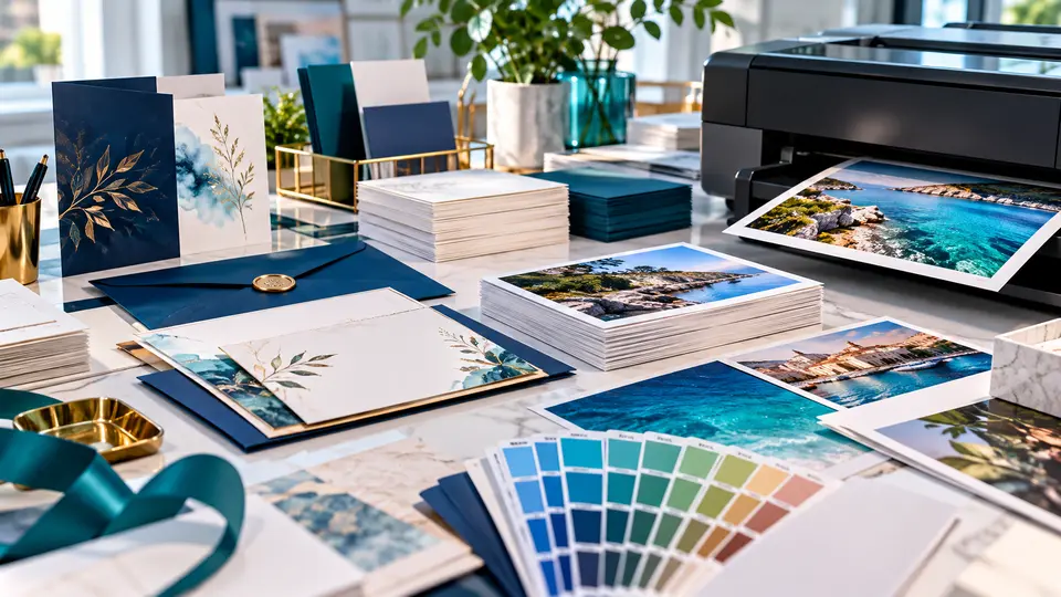 Papelería, invitaciones y fotografías en un espacio de diseño e impresión