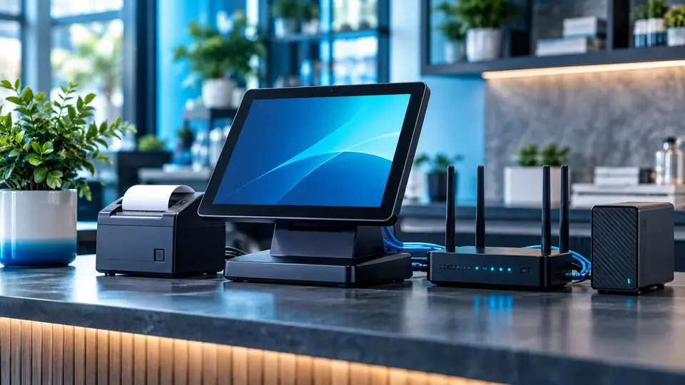 Punto de venta, impresora, red y sistema de respaldo para negocios